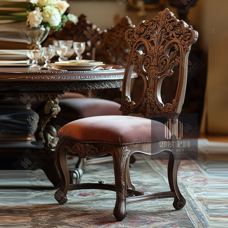 美式实木餐椅欧式复古雕花餐椅家用餐厅椅子靠背椅靠背椅