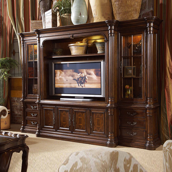 欧式全实木组合电视柜美式古典做旧展示柜家用视听柜背景墙柜子