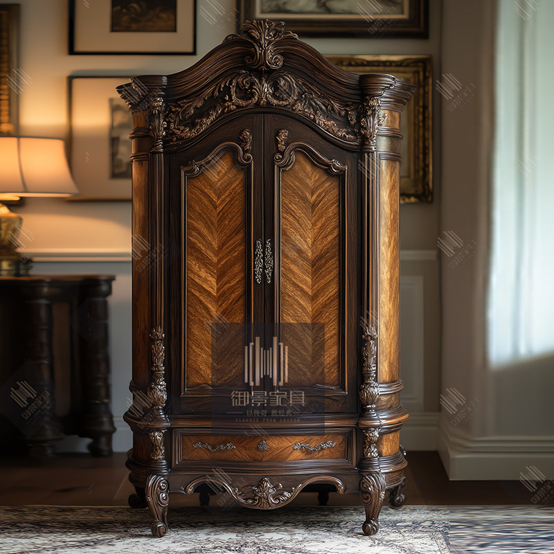 美式乡村实木家具欧式雕花做旧两门衣柜橱柜收纳柜衣帽间装饰柜子