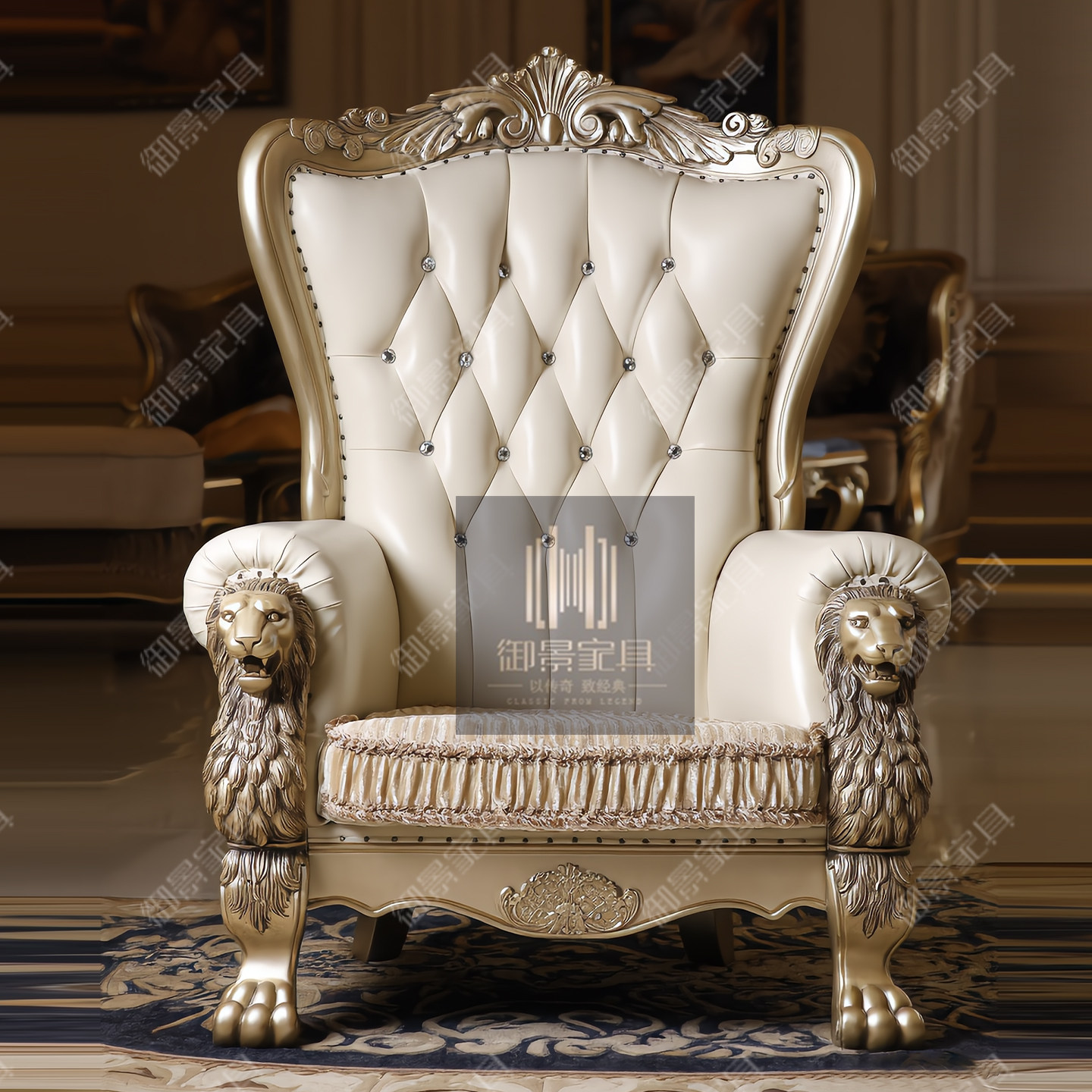 法式实木高背椅欧式靠背椅客厅沙发椅真皮扶手椅书椅大班椅办公椅