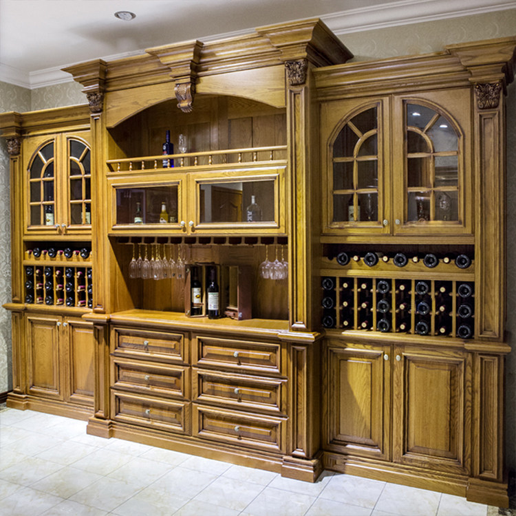 欧式全实木组合酒柜玻璃门靠墙装饰柜展示柜家用橱柜商场珠宝展柜