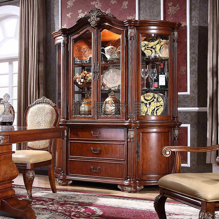 别墅样板房设计师家具定制欧式实木四门玻璃酒柜珠宝首饰展示柜