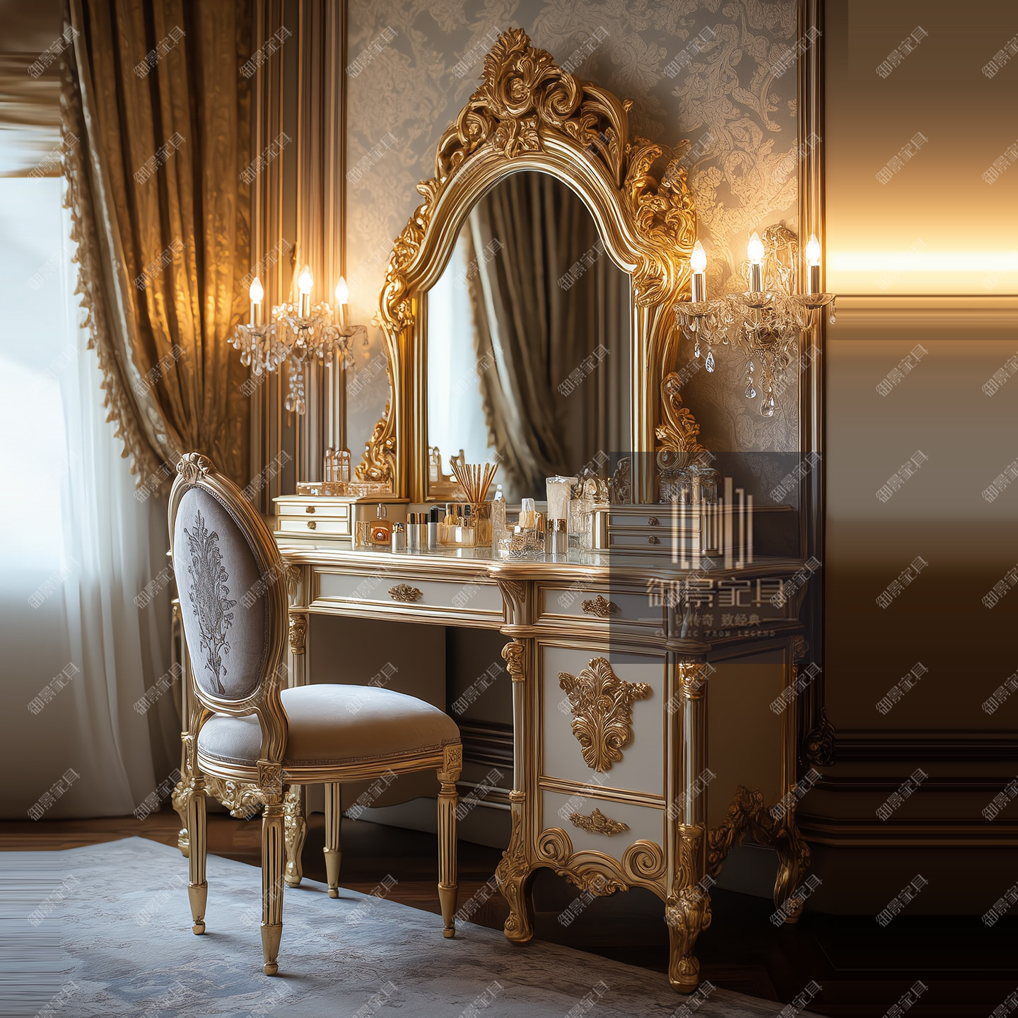 欧式雕花梳妆台法式宫廷化妆台桌别墅卧室首饰柜珠宝收纳柜梳妆桌