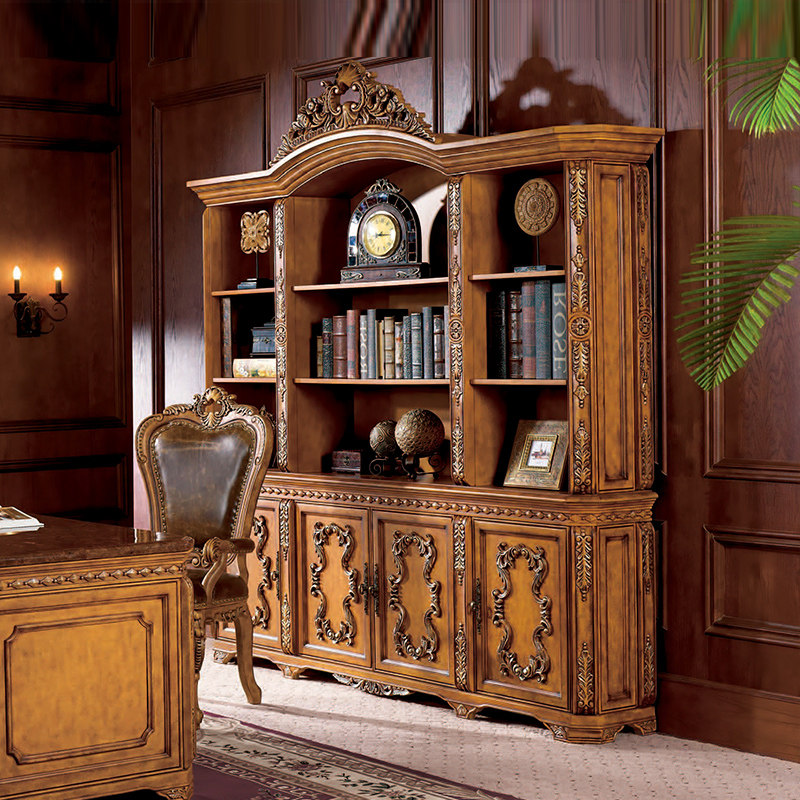 美式设计全实木书柜欧式成人奢华型展示柜家用品质装饰柜珠宝柜子