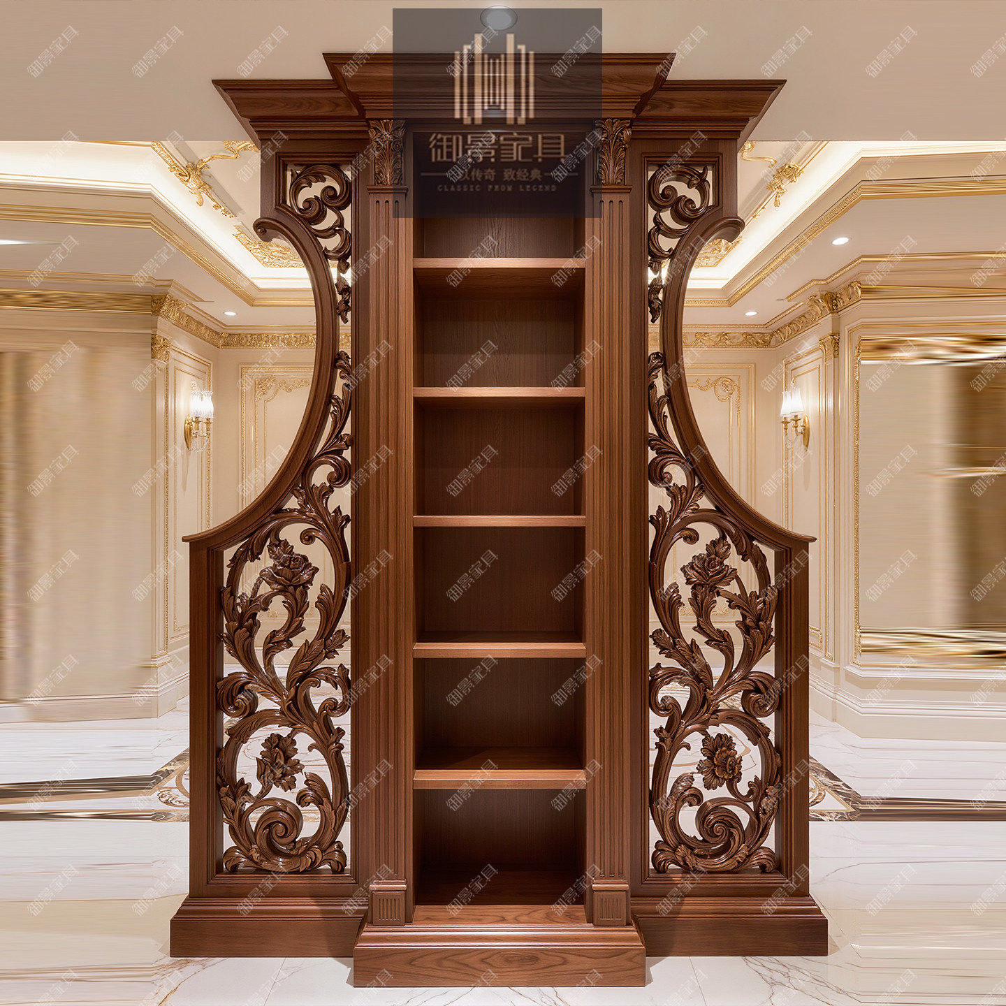 欧式古典屏风座屏三扇双面实木雕花客厅装饰隔断柜装饰柜美式家具