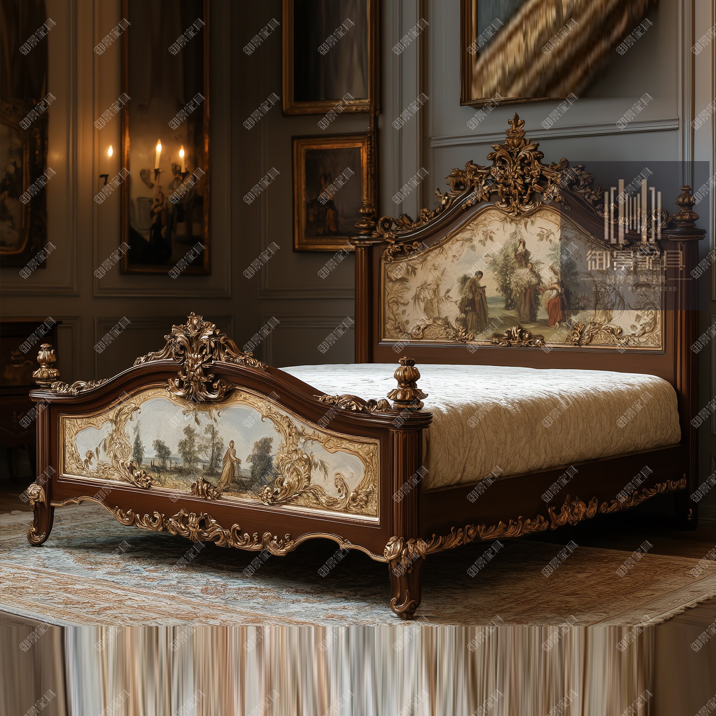 法式古典奢华雕花双人床欧式彩绘婚床公主床别墅豪宅主卧床住宅床