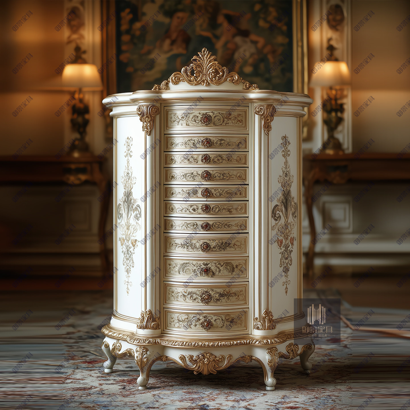 法式实木斗柜欧式复古雕花储物柜收纳柜珠宝首饰收藏柜宫廷展示柜