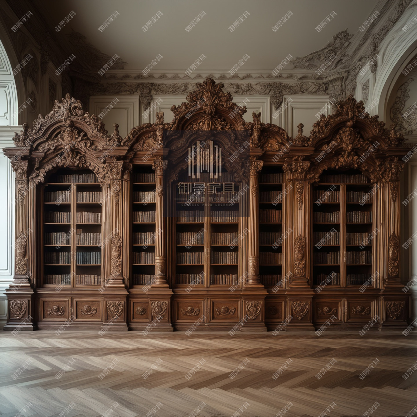 巴洛克组合书柜定制欧式雕花靠墙装饰柜子法式宫廷奢华展示柜书架