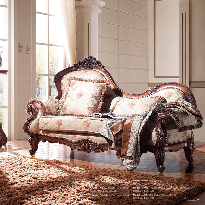 美式乡村全实木贵妃椅欧式雕花布艺躺椅午睡椅子家用卧室休闲椅