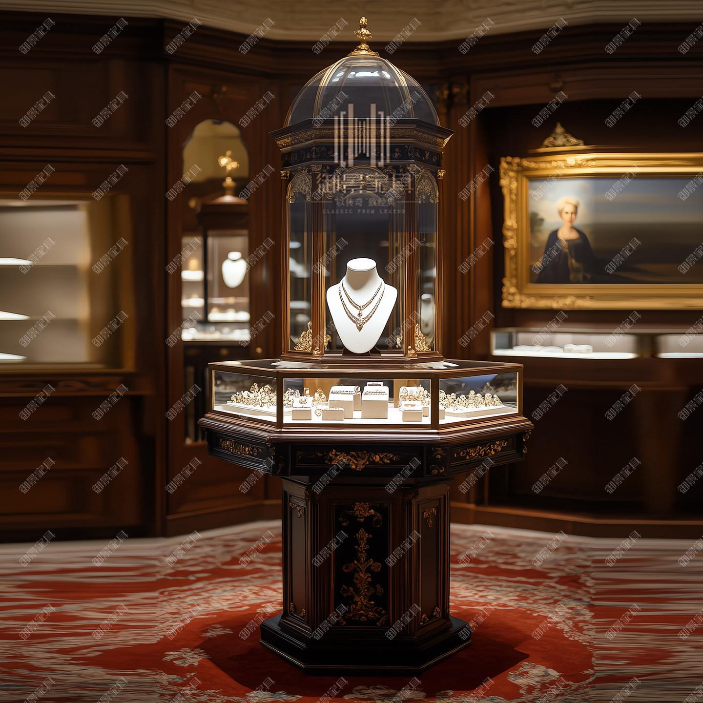 商场珠宝店金店首饰珠宝柜玻璃门透明展示柜陈列柜欧式装饰柜定制