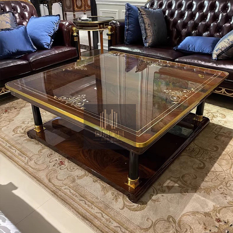 英式实木茶几欧式别墅客厅茶桌美式家具复古做旧茶台设计师款方几