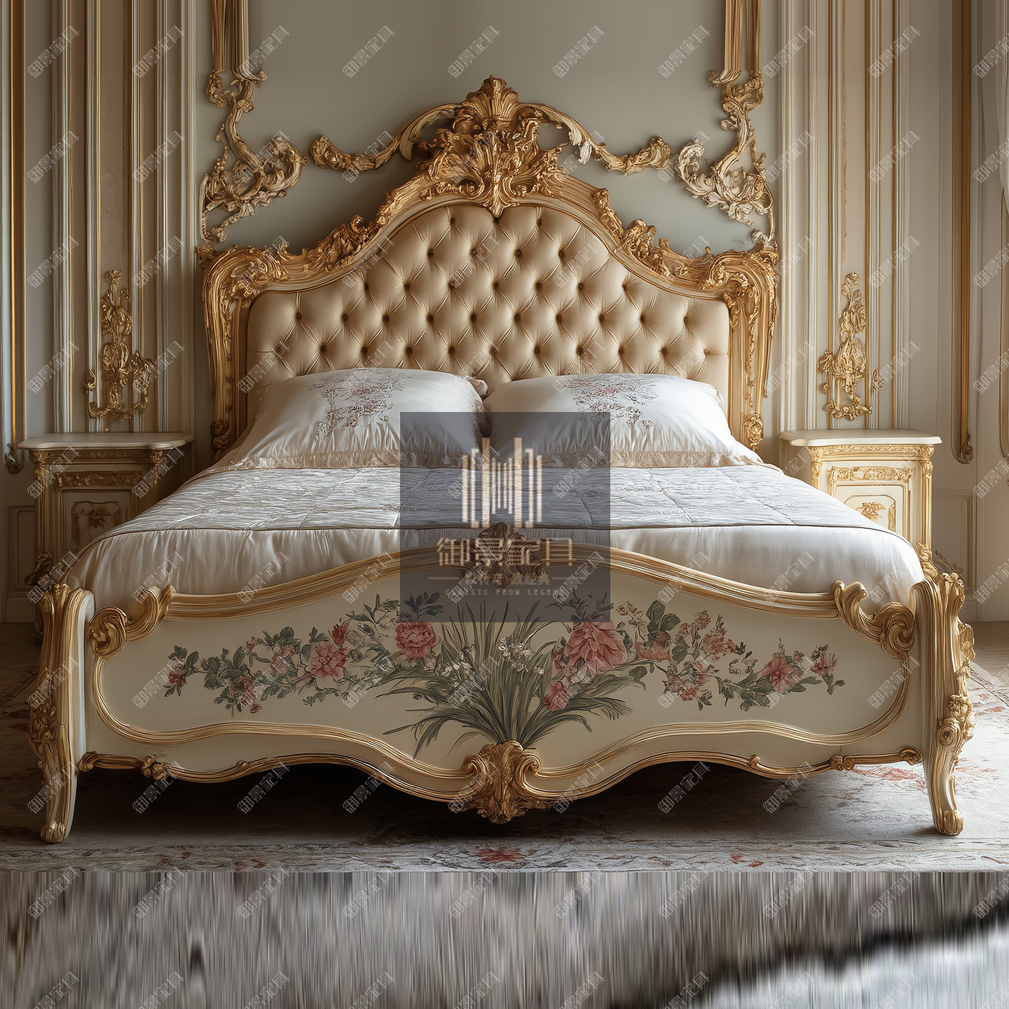 法式真皮床彩绘大床欧式雕花真皮床公主床主卧婚床别墅豪宅家具