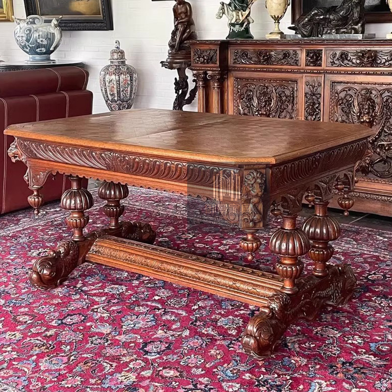 法式复古实木雕刻餐桌美式乡村复古做旧饭桌餐桌椅餐台餐厅家具