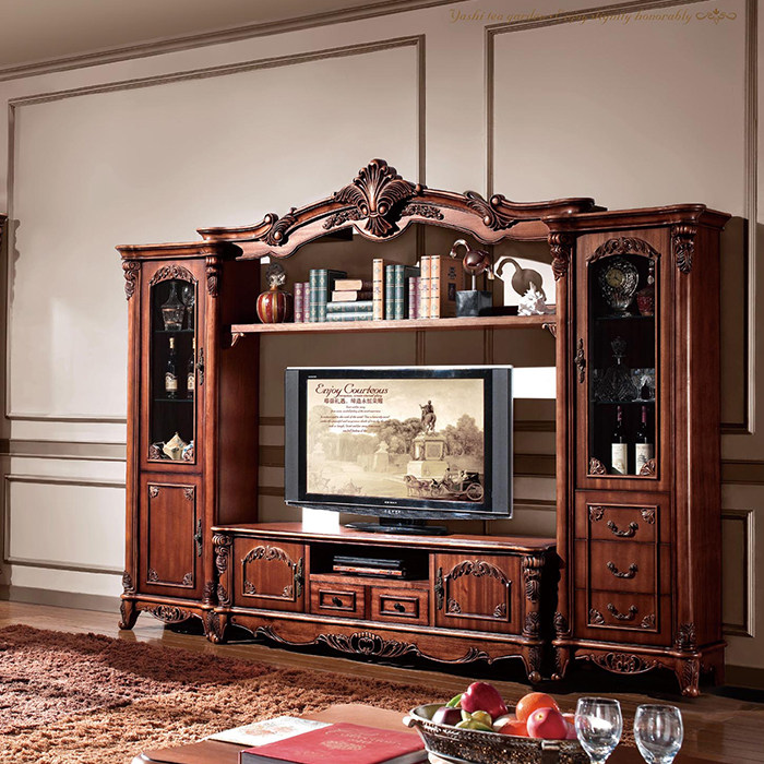 美式全实木组合电视柜视听柜背景墙柜子定制欧式拆装客厅展示柜