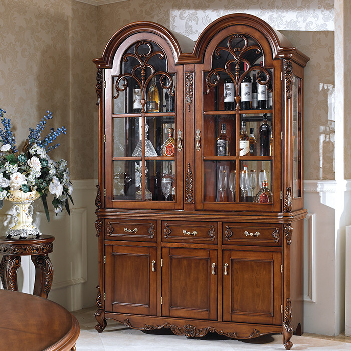 商场珠宝首饰柜展示柜欧式古典做旧三门酒柜美式乡村奢华型装饰柜