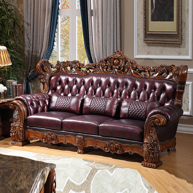 欧式高档全实木真皮沙发组合123牛皮沙发别墅样板房酒店前台家具