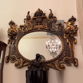 美式 复古化妆镜欧式 实木梳妆镜卧室镜子浴室镜洗手台镜全屋家具