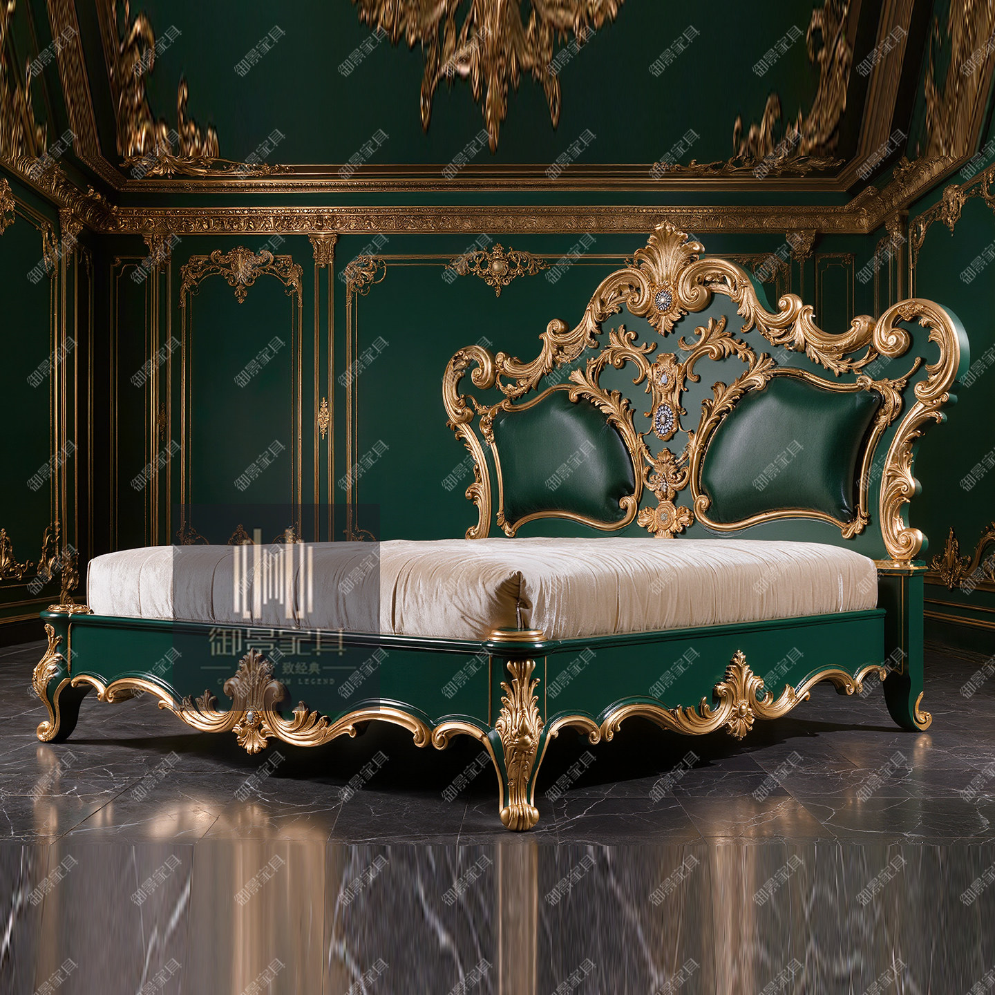 欧式双人床主卧皮床法式实木雕花别墅家具宫廷奢华高端古典贵族床