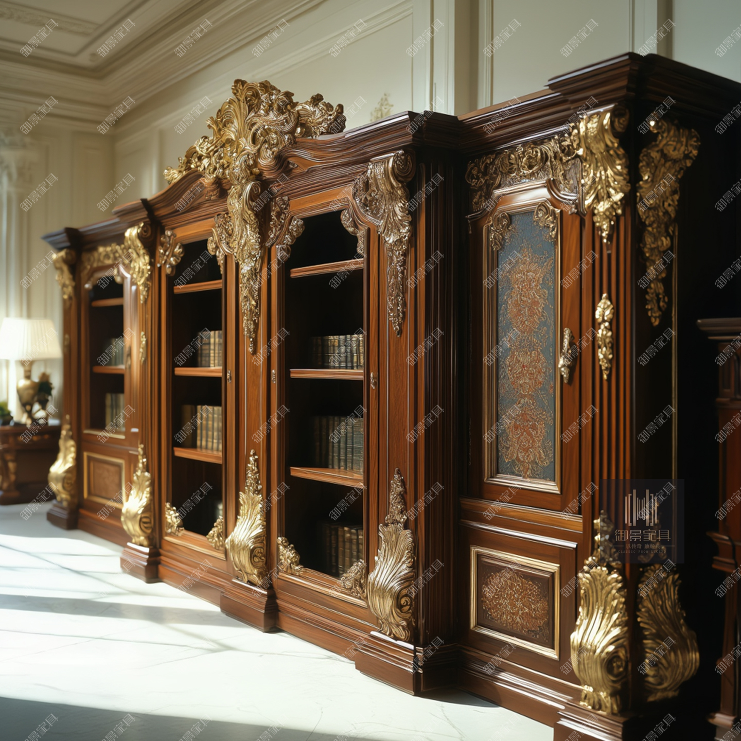 哥特风实木书柜欧式宫廷书架组合储物柜收纳柜客厅靠墙一体柜子