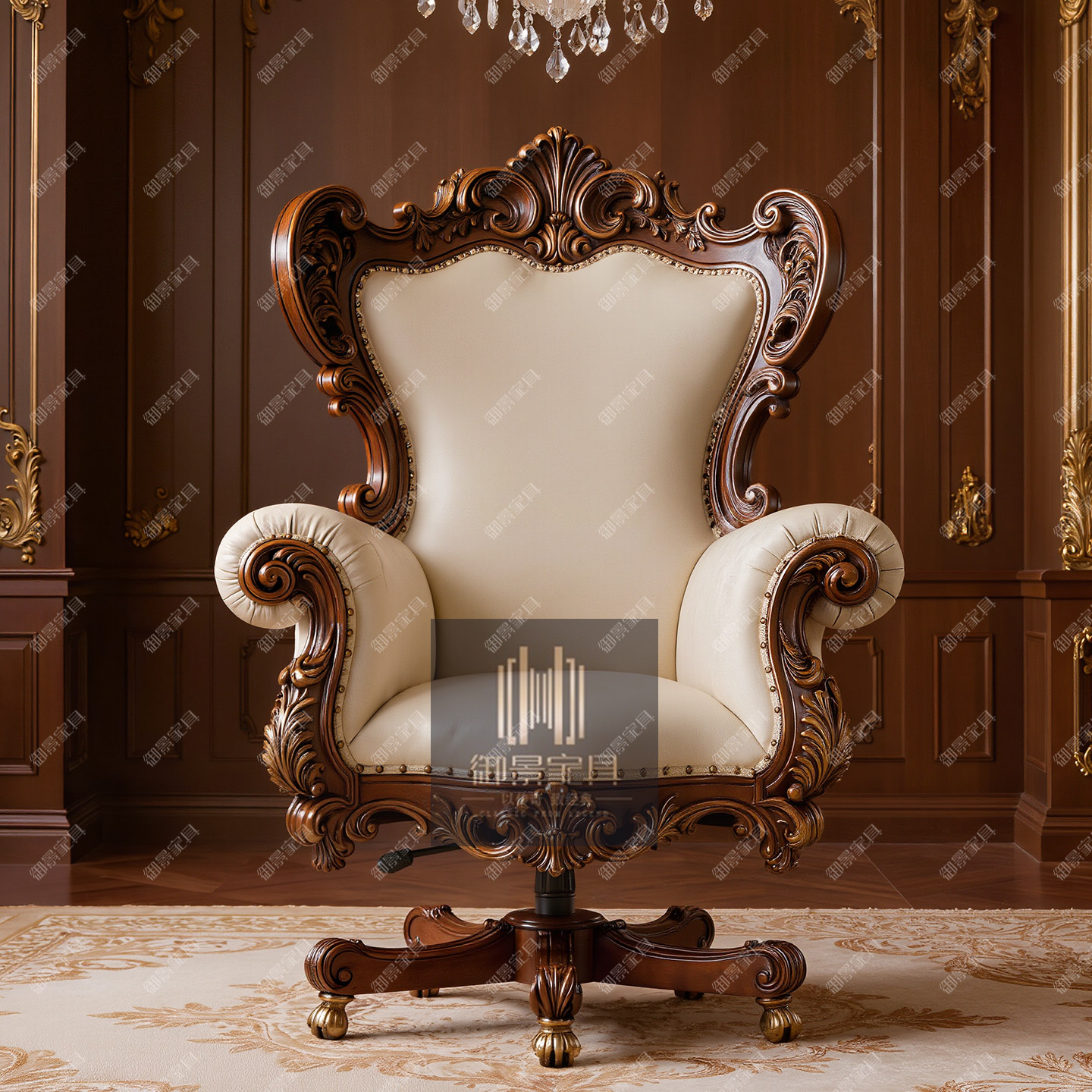 全真皮书椅欧式奢华大班椅法式宫廷雕花办公椅电脑椅班前椅定制