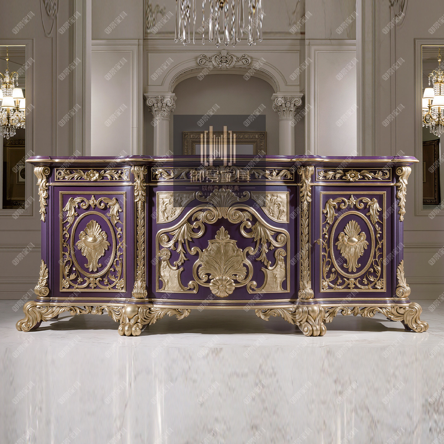 法式宫廷实木雕花餐边柜欧式奢华玄关柜子进门入户端景台沙发背几