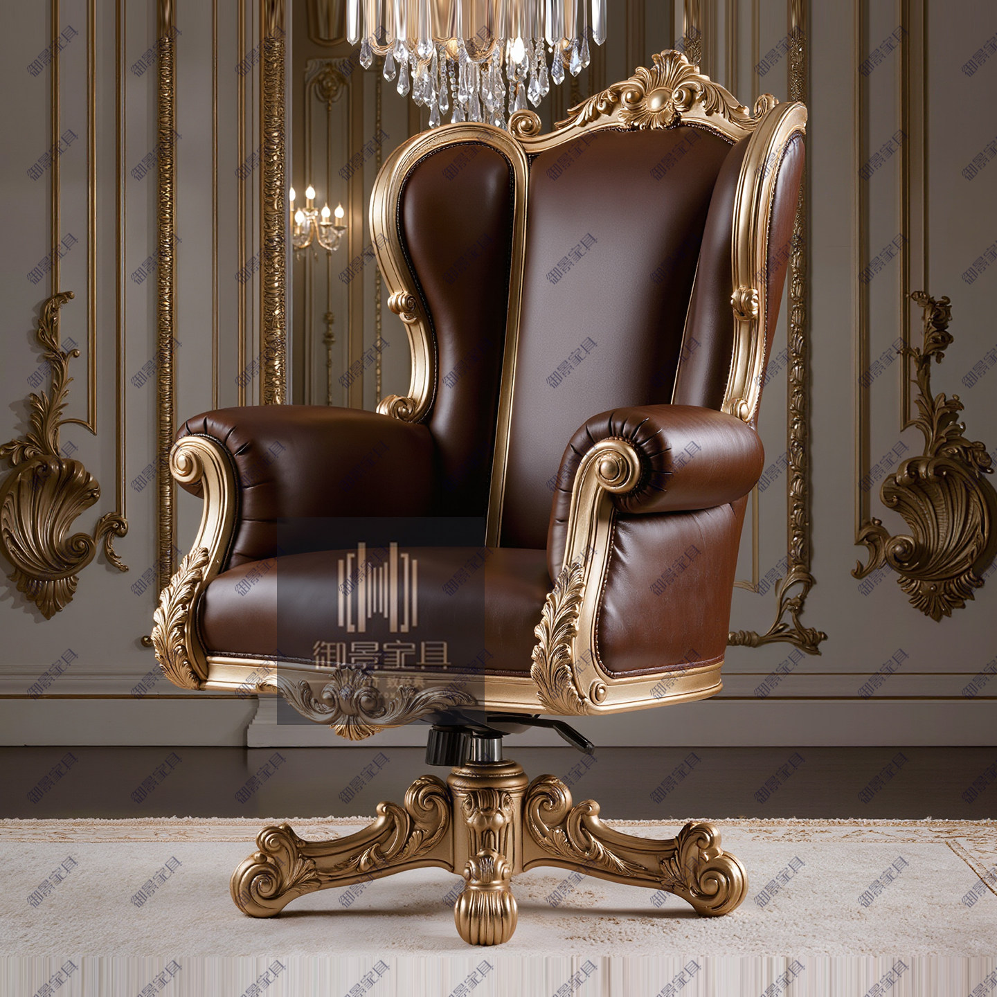 欧式复古实木电脑椅美式高档转椅老板椅书椅法式雕花办公椅子真皮