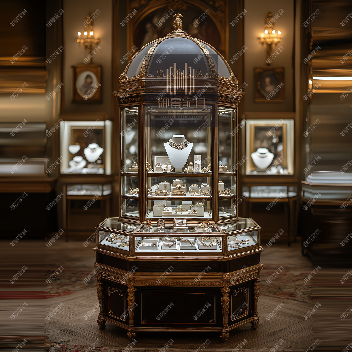 高档实木酒柜欧式复古雕花珠宝首饰古董陶瓷名酒奢侈品展示收纳柜