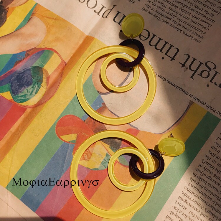 mojia/属于夏天的色彩柠檬黄渐变大小圈圈超夸张俏皮可爱耳钉耳环