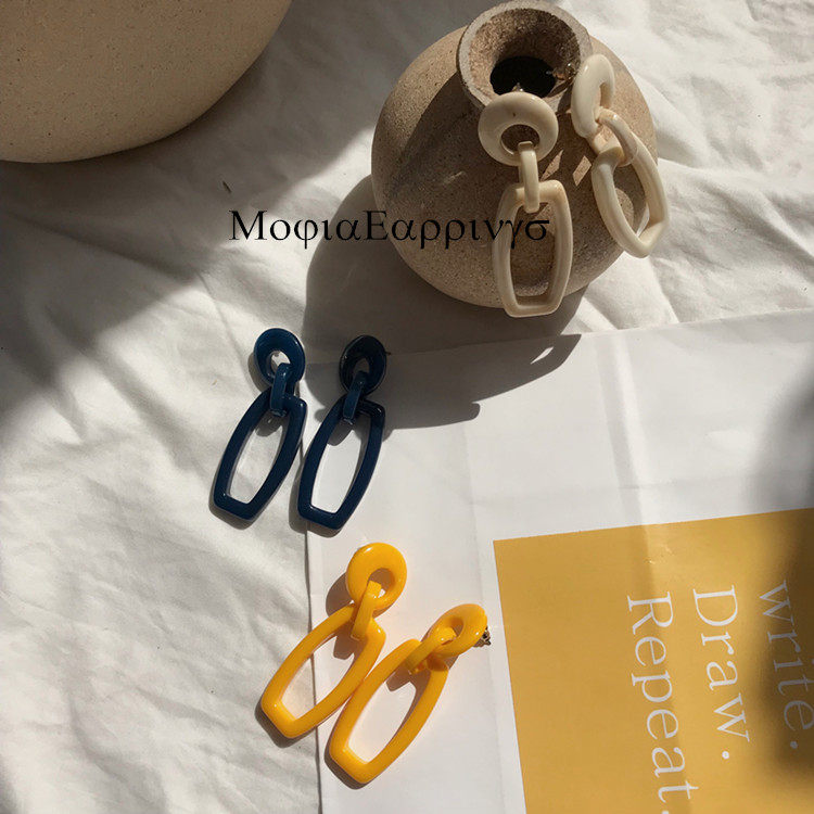 Mojia/韩国东大门anna网红同款锁链几何夸张气质好看耳钉耳环耳饰