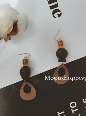 mojia/独特组合木质黑民族耳钩