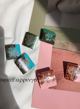 油画风彩绘涂鸦艺术感几何耳环