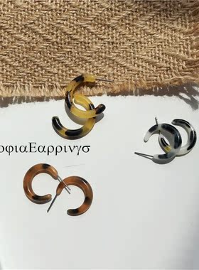 经典时髦豹纹百搭耳钉耳圈耳环