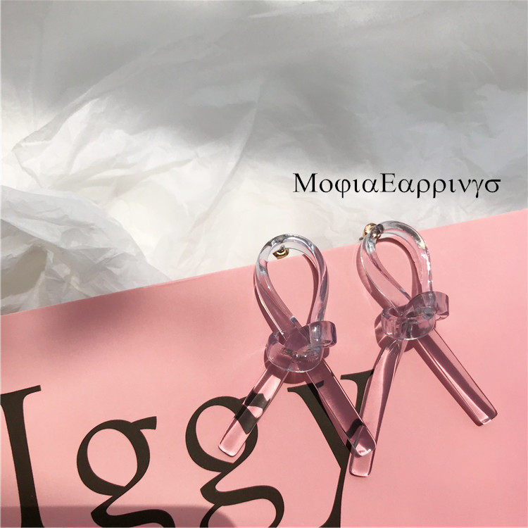 Mojia/不一样的蝴蝶结 透明蓝夸张大爱心结领结好看百搭耳钉耳环