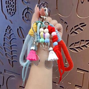 创意miu系羽毛球爱心手绳钥匙扣挂件情侣汽车钥匙链书包挂饰礼品