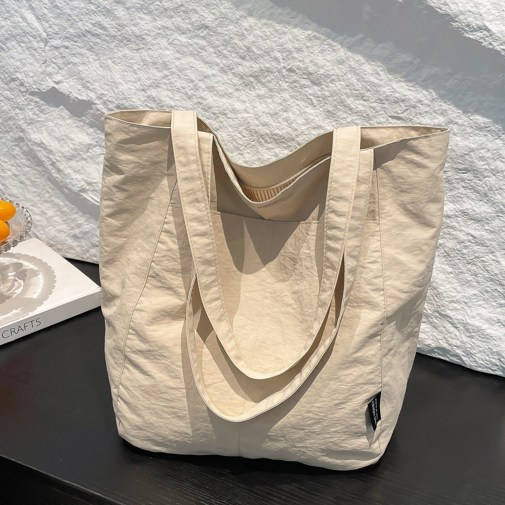 韩系简约尼龙布袋子纯色薄款轻便大容量学生补课托特单肩包女包包