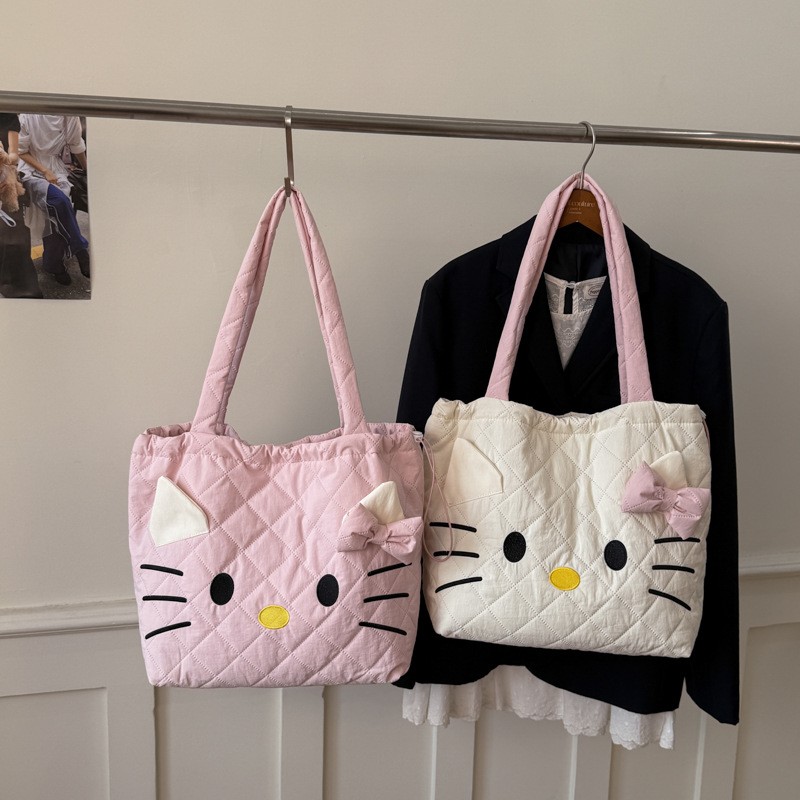 刺绣猫咪脸潮流时尚可爱卡通少女包包手提泡泡绣大容量单肩托特包
