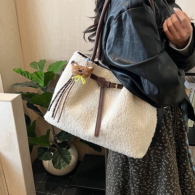 冬季韩版羊羔毛手提包大容