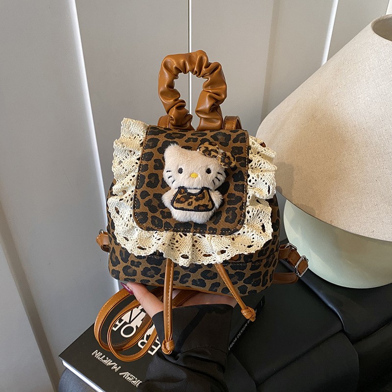 可爱豹纹复古双肩包新款秋