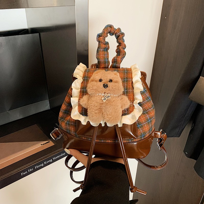 韩系蝴蝶结少女双肩包古着