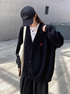 大码 毛衣外套女胖妹妹秋冬宽松百搭黑色慵懒风毛线衣针织上衣 女装