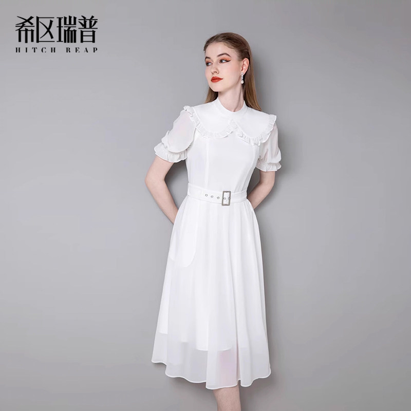 希区瑞普轻奢法式赫本风连衣裙女春夏气质雪纺裙子复古优雅白色,女装/女士精品,连衣裙,淘宝优惠券,粉丝福利购,淘宝优惠卷
