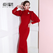 希区瑞普高端羊毛呢旗袍女长款 连衣裙新娘敬酒服宴会婚礼礼服