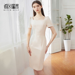 希区瑞普春夏高端方领连衣裙气质时尚短袖修身显瘦裙子法式复古
