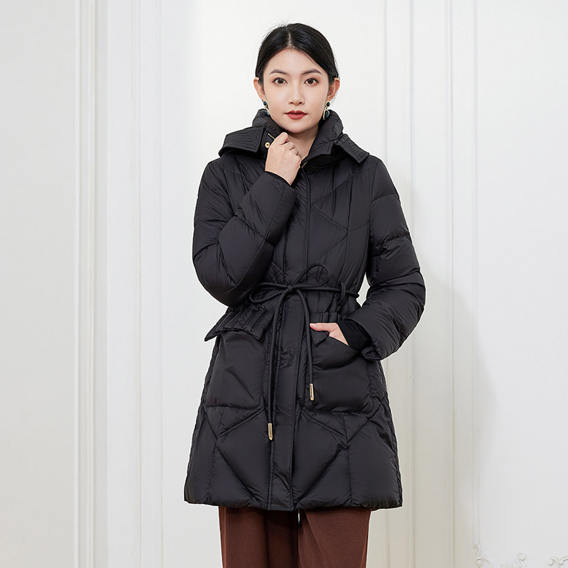 希区瑞普冬季新款收腰显瘦时尚连帽修身女保暖中长款羽绒服