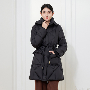 希区瑞普冬季新款收腰显瘦时尚连帽修身女保暖中长款羽绒服