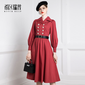 希区瑞普春夏款高端连衣裙女装法式气质长袖宽松大摆裙子