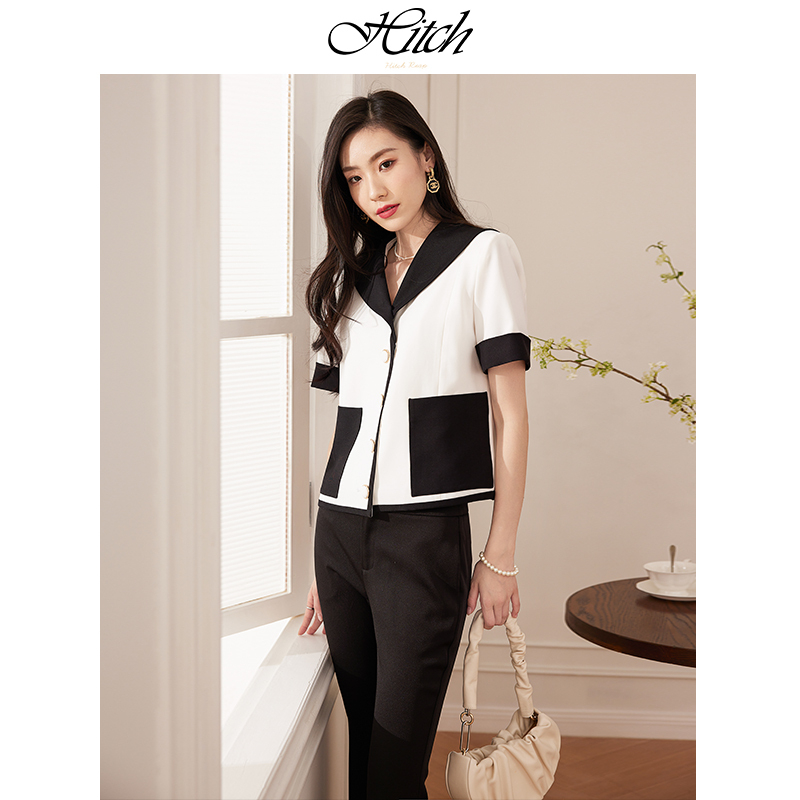 j0300海军领撞色外套希区瑞普