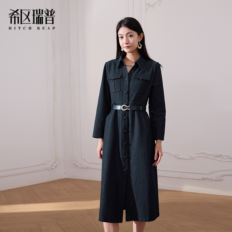 希区瑞普原创设计品牌2025秋冬新款女牛仔衬衫连衣裙优雅修身简约