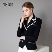 小众气质通勤西服上衣法式 希区瑞普高端拼接西装 领黑色外套女春季