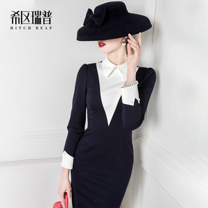 希区瑞普高端法式复古连衣裙春夏新款气质女职业装修身礼服裙子